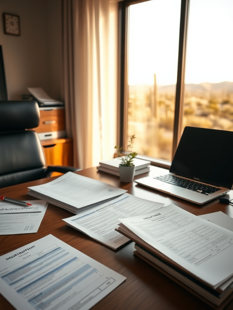 Independent insurance agent reviewing a policy with a client in an Arizona office